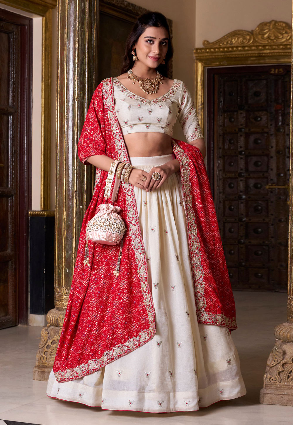 Cream Silk Circular Lehenga Choli 310499
