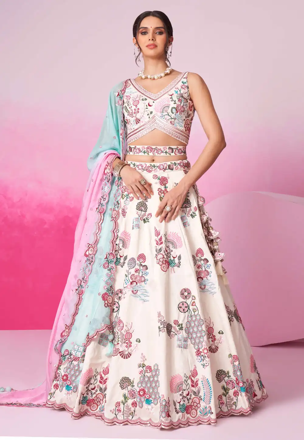 Cream Silk Circular Lehenga Choli 293192