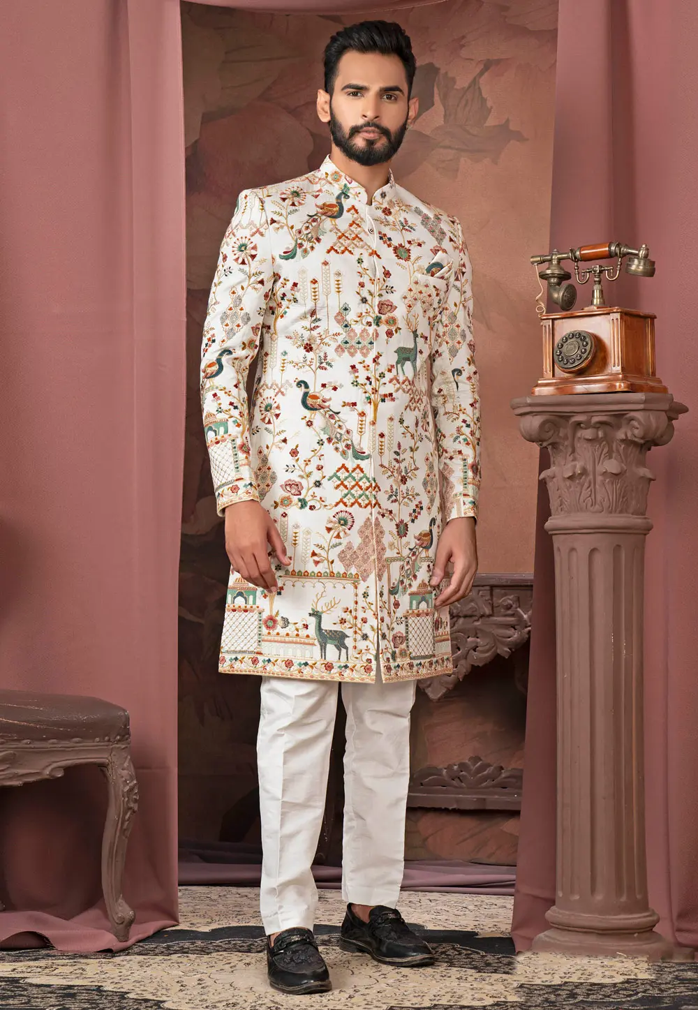 Cream Silk Indo Western Sherwani 302422