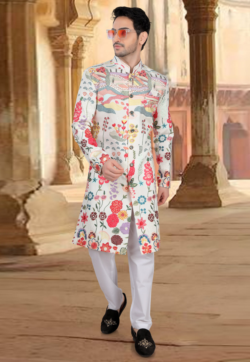Cream Silk Indo Western Sherwani 309077