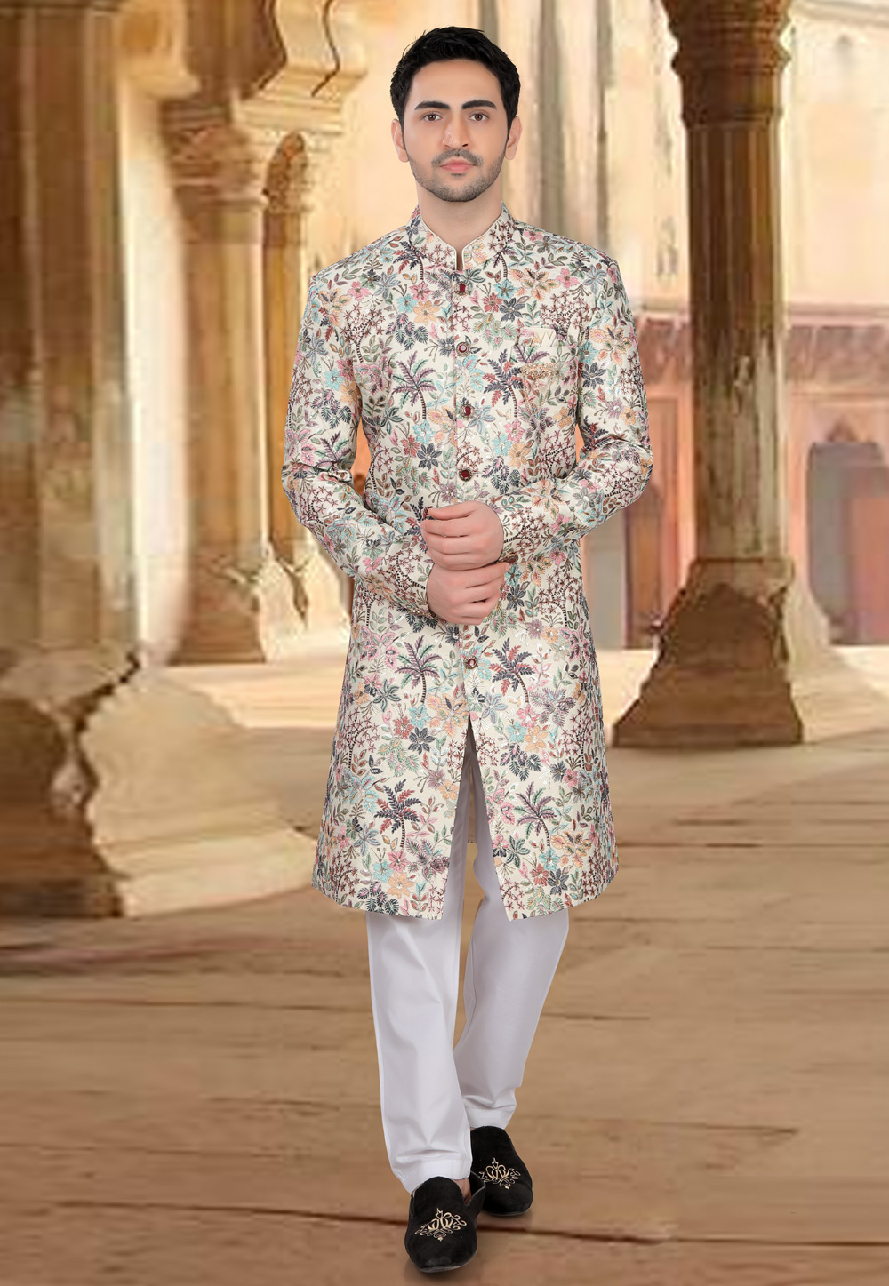 Cream Silk Indo Western Sherwani 309087