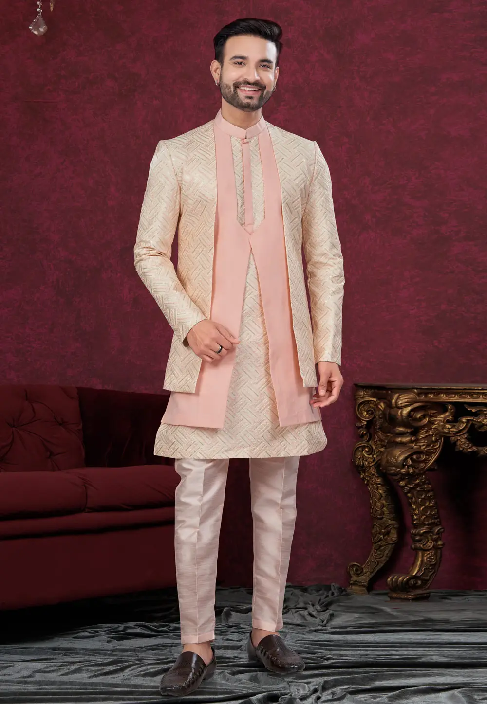 Cream Silk Indo Western Suit 295619