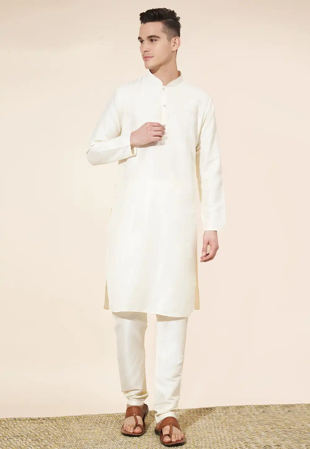 Cream Silk Kurta Pajama 287890