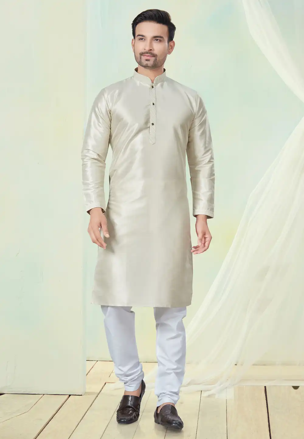 Cream Silk Kurta Pajama 294008