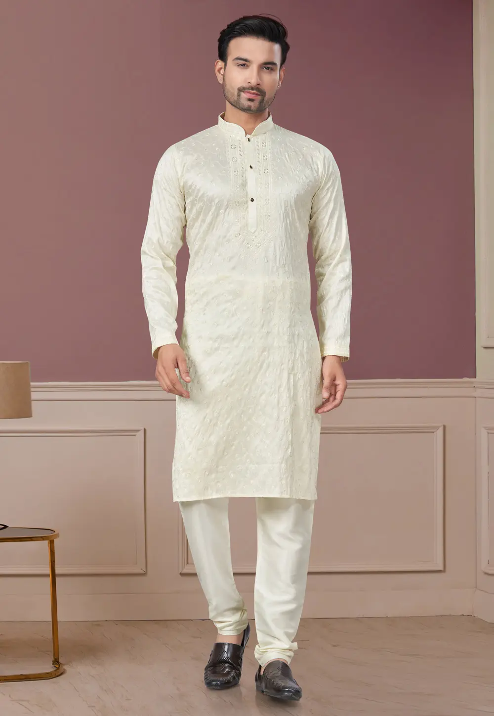 Cream Silk Kurta Pajama 300299