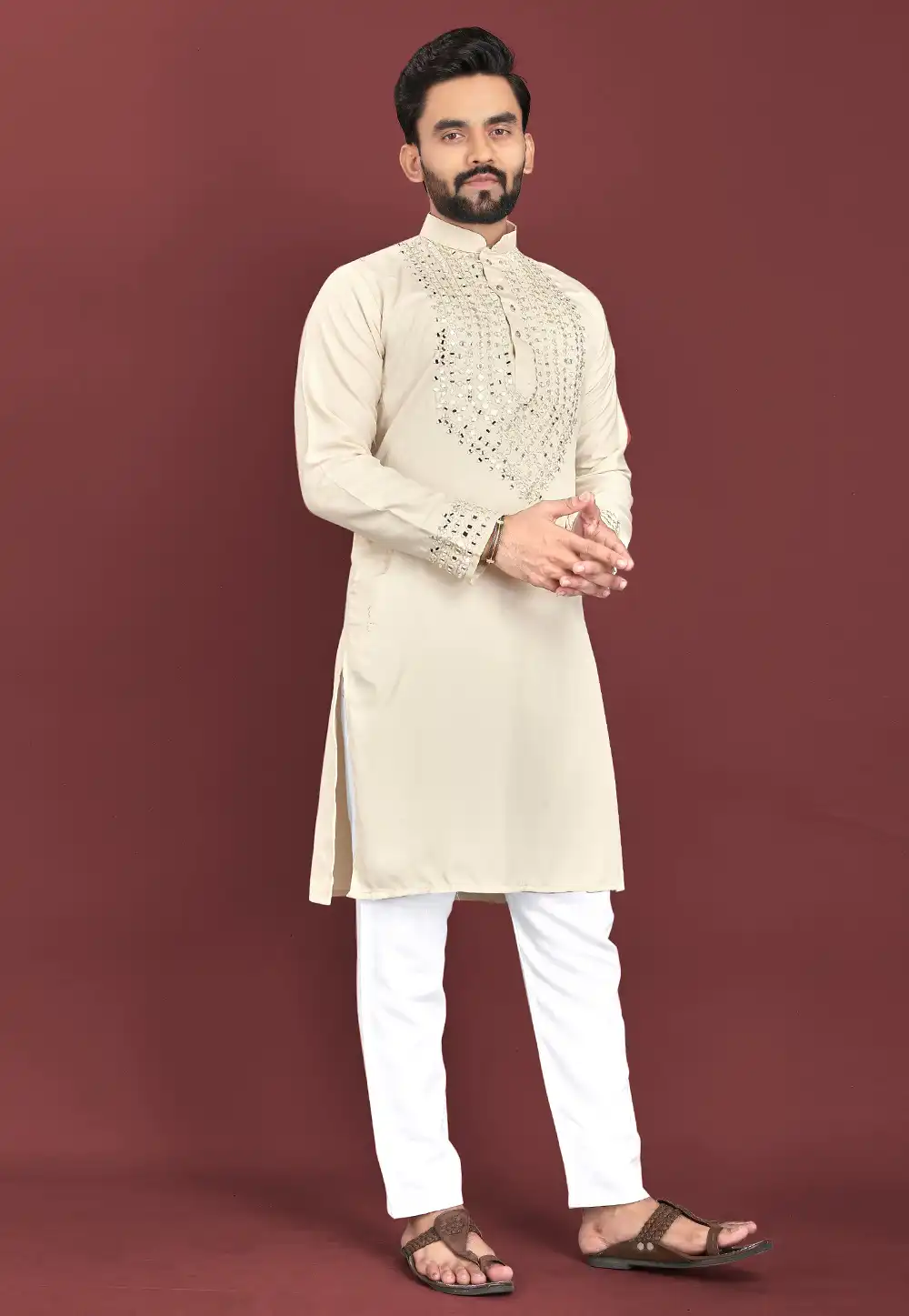 Cream Silk Kurta Pajama 293797