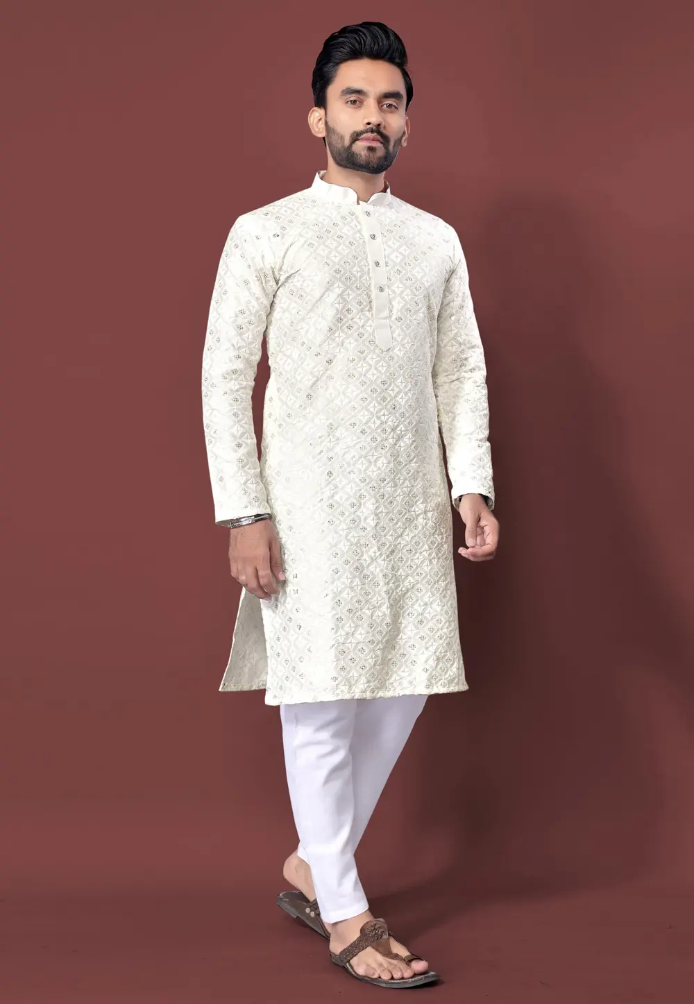 Cream Silk Kurta Pajama 300461