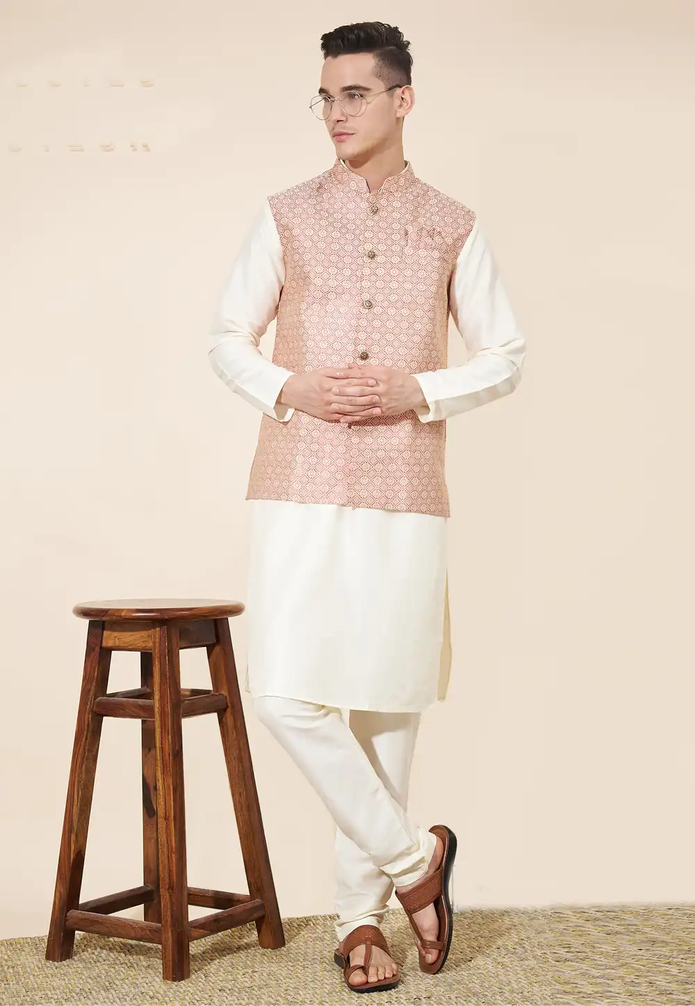 Cream Silk Kurta Pajama With Jacket 287879