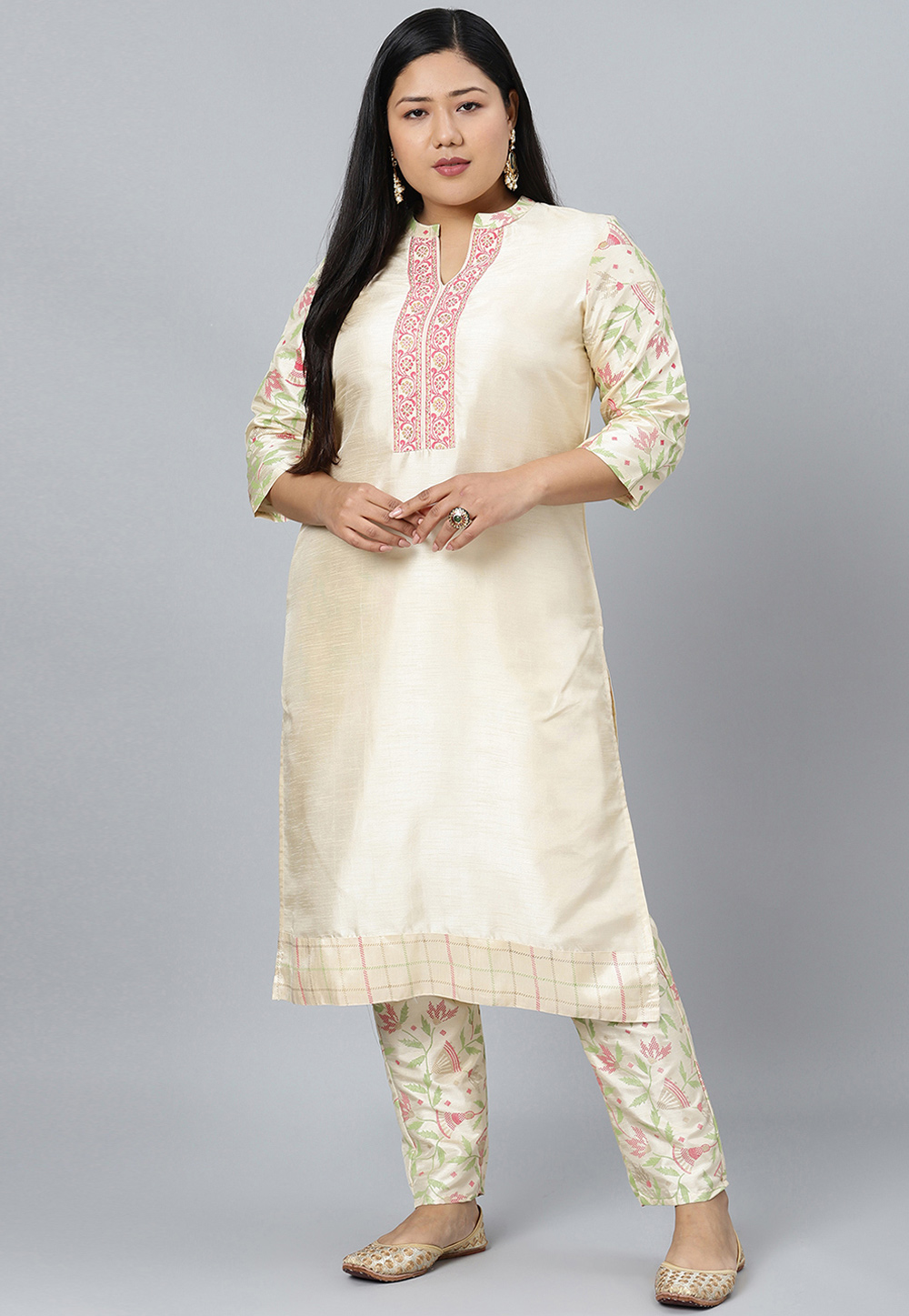 Cream Silk Kurta Set With Pent 305235