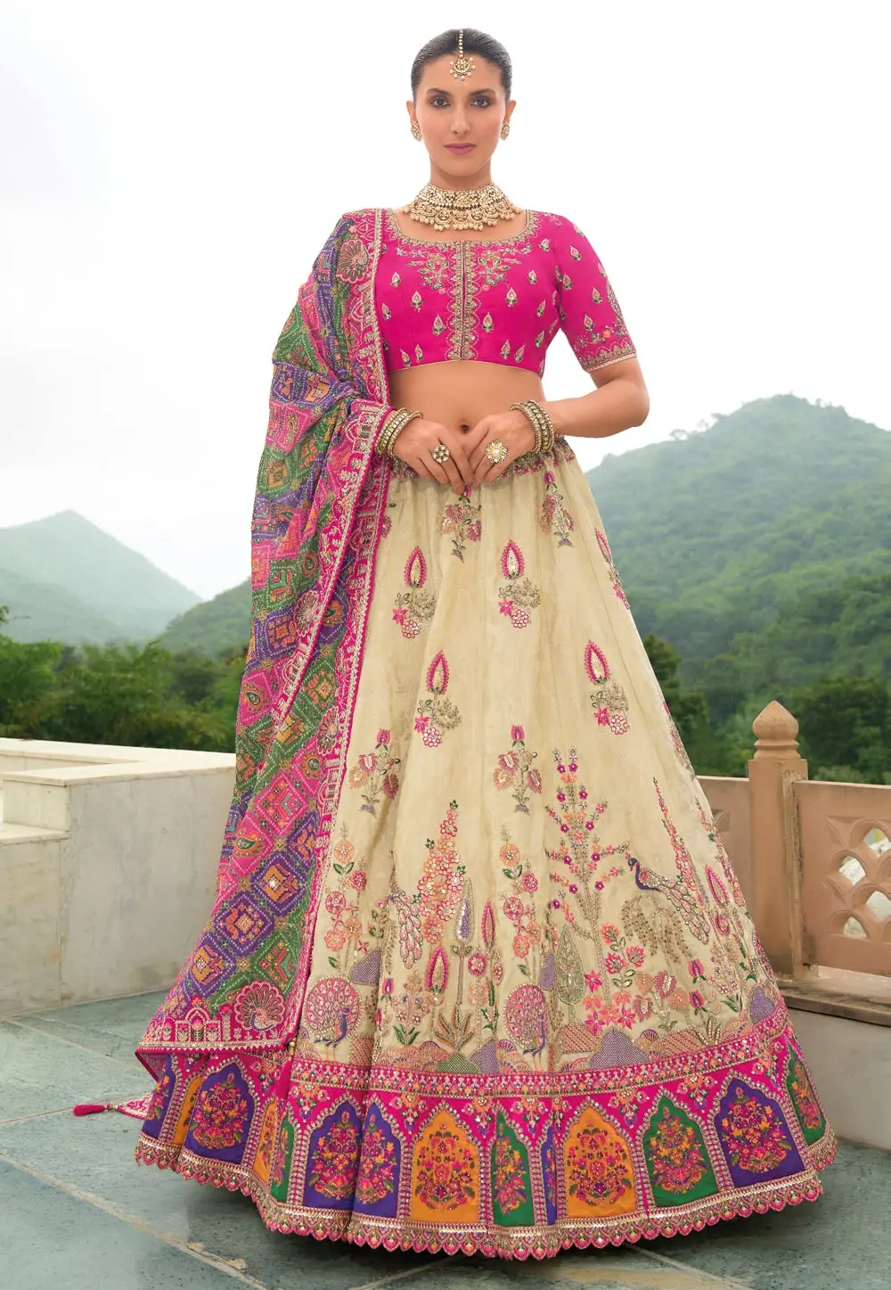 Cream Silk Lehenga Choli For Wedding 301301