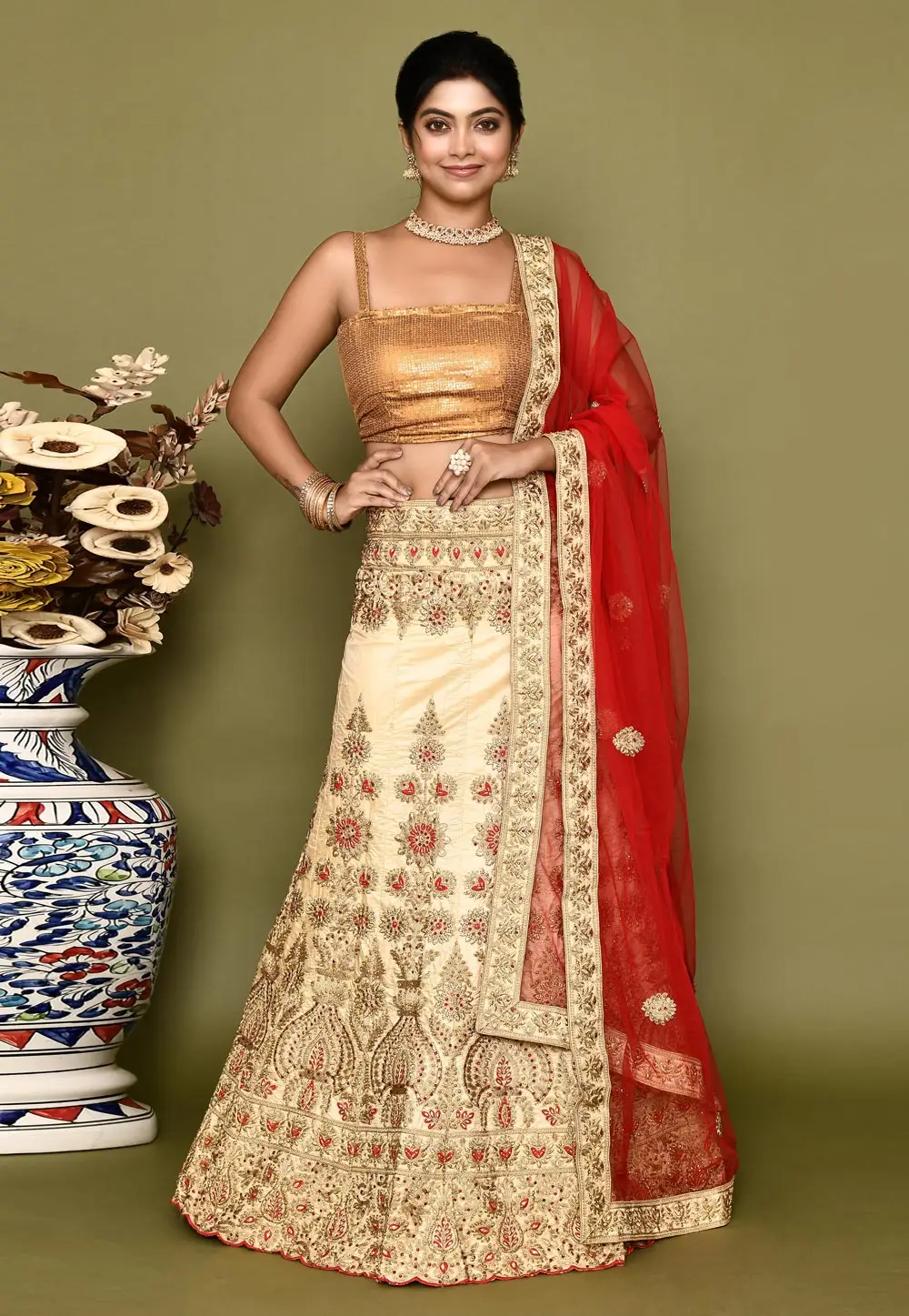 Cream Silk Lehenga Choli 295792