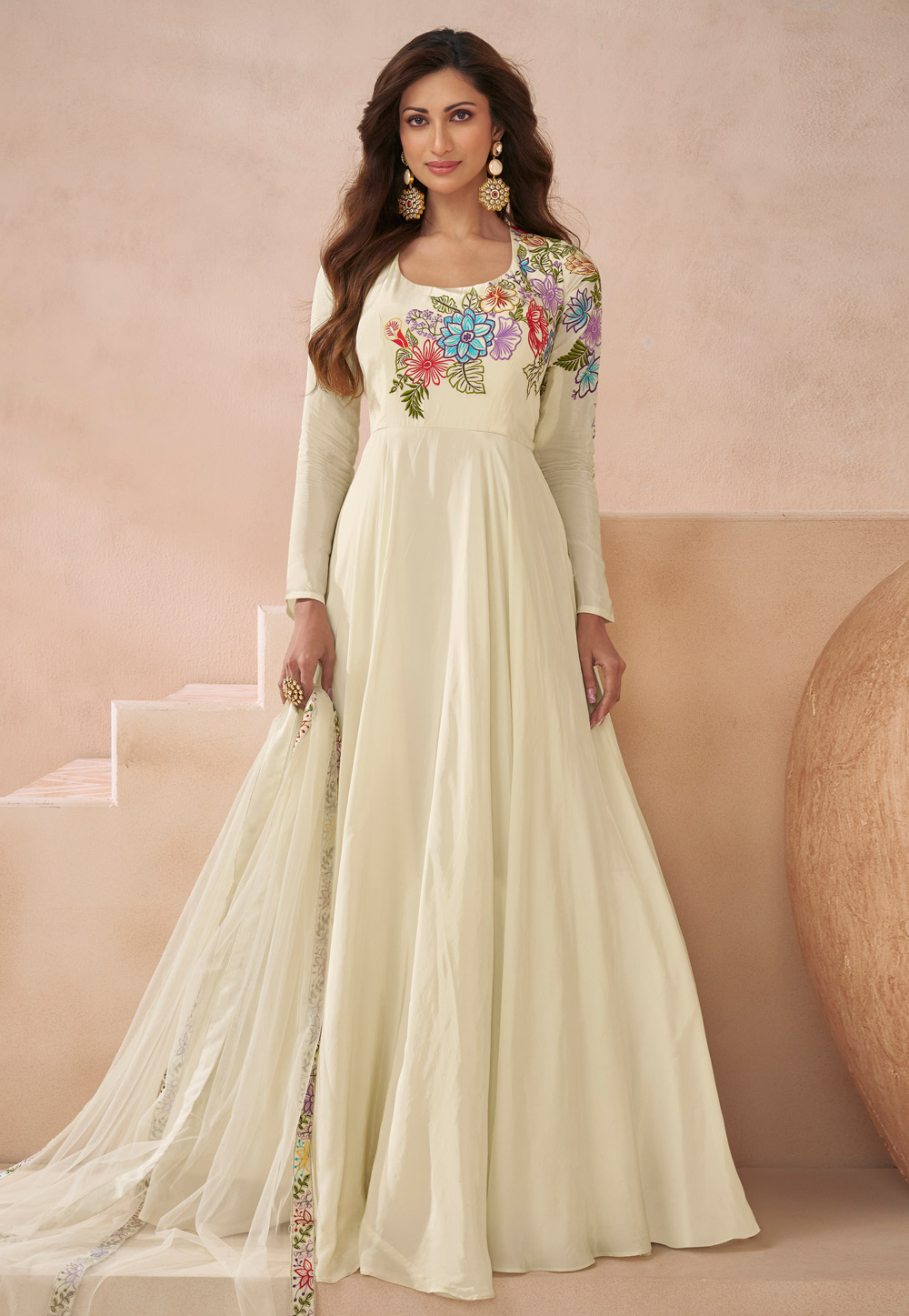 Cream Silk Long Anarkali Suit 286663