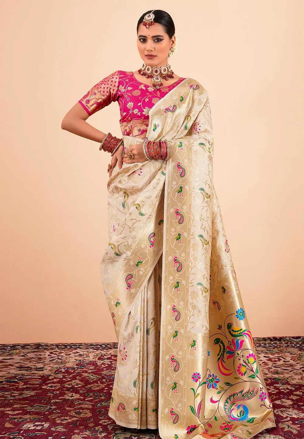 Cream Silk Paithani Saree 304564