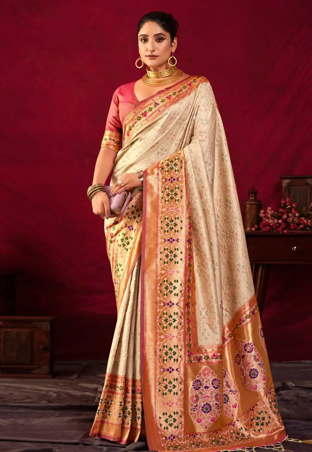 Cream Silk Paithani Saree 290143