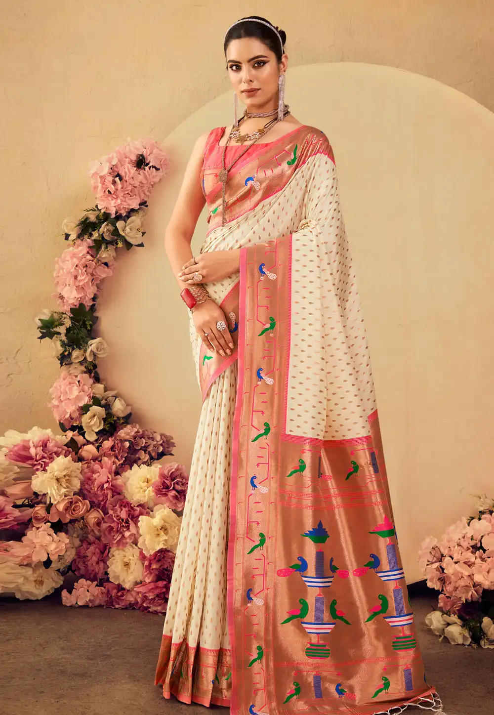 Cream Silk Paithani Saree 290211