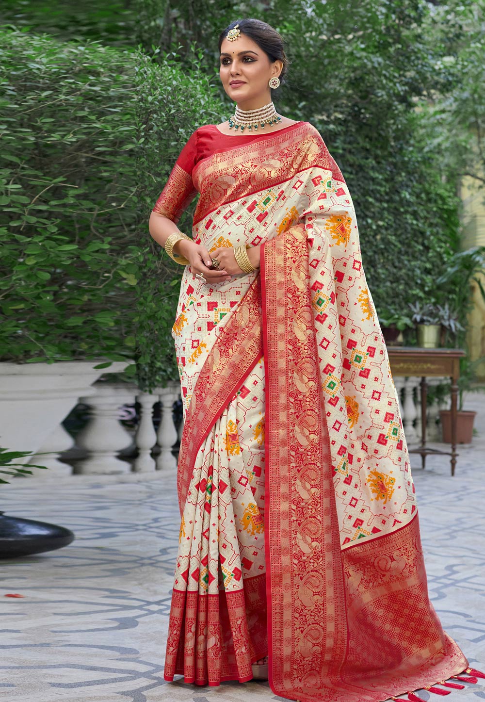 Cream Silk Patola Saree 287820