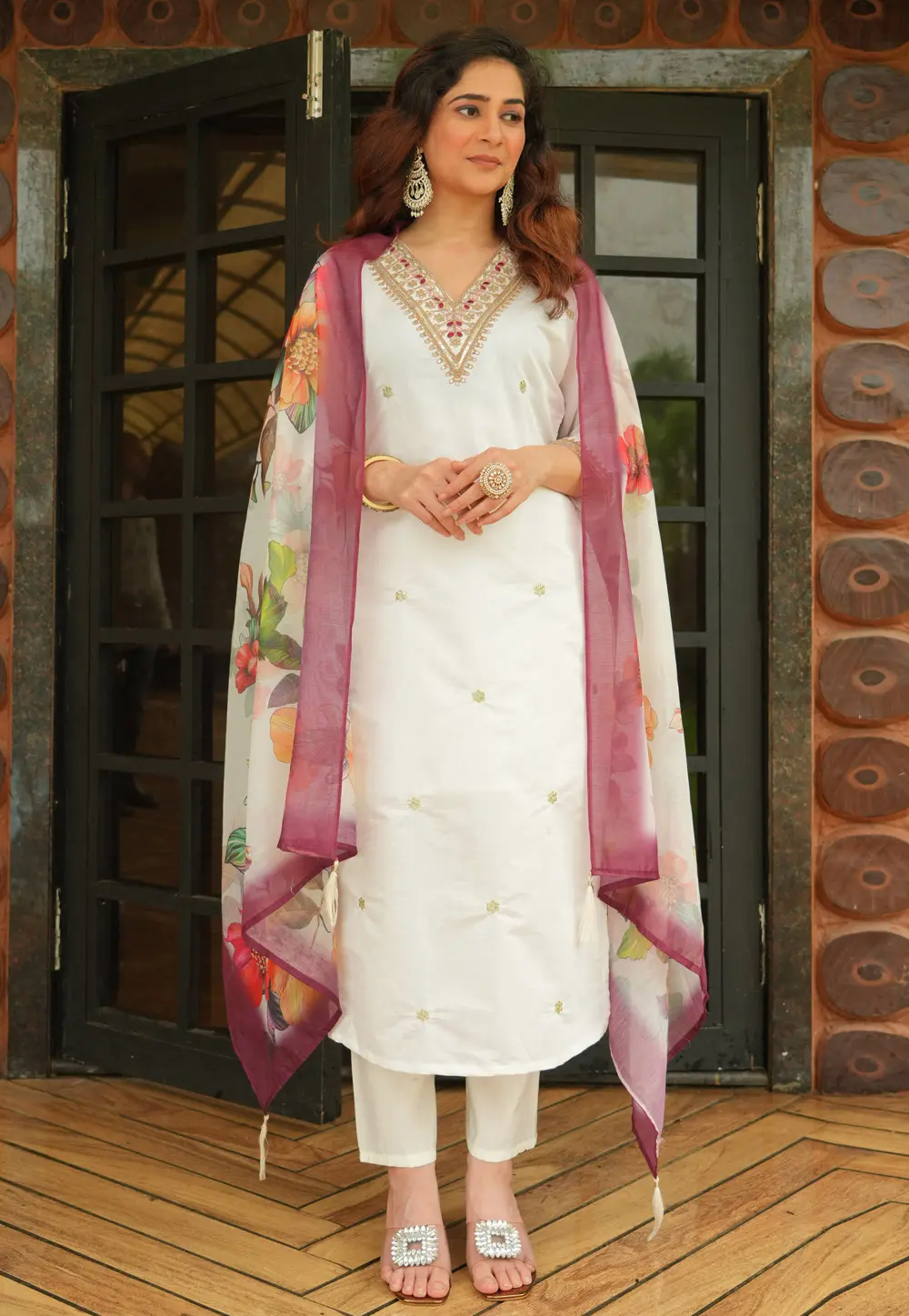 Cream Silk Readymade Pakistani Suit 303584