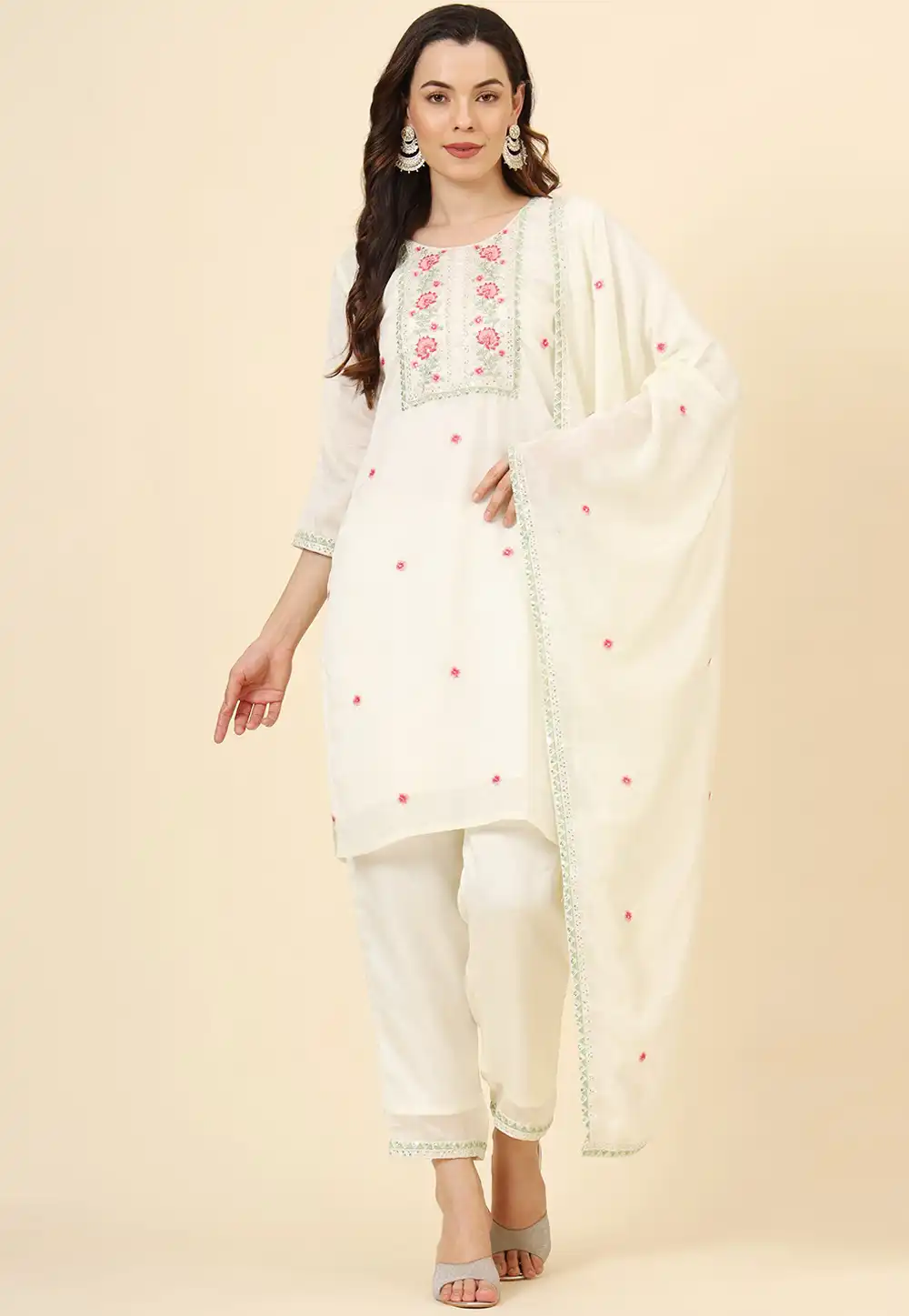 Cream Silk Readymade Pakistani Suit 294251