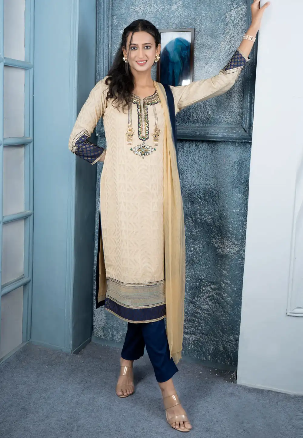 Cream Silk Readymade Pant Style Suit 290500