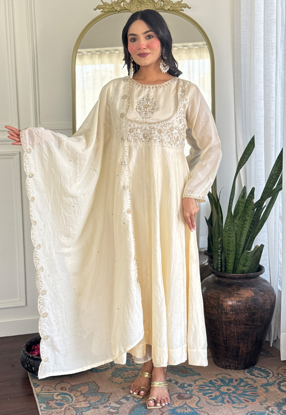 Cream Silk Readymade Pant Style Suit 310892