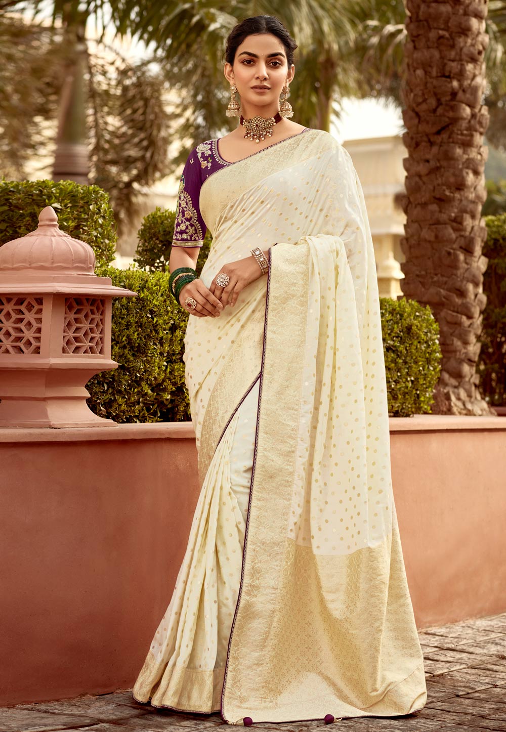 Cream Silk Saree With Blouse 305826