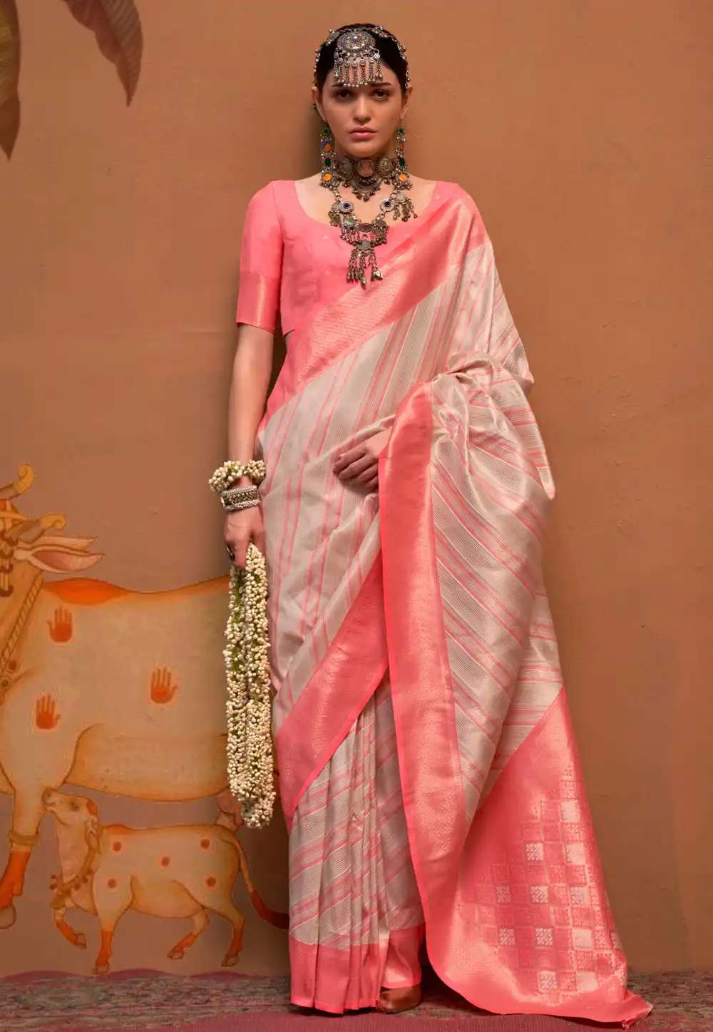 Cream Silk Saree With Blouse 291336