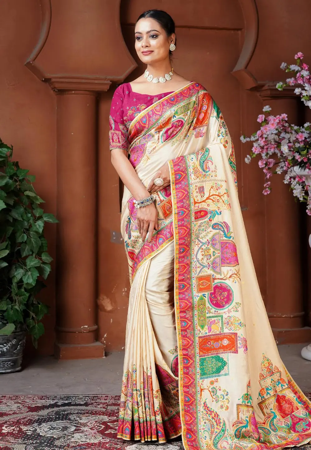 Cream Silk Saree With Blouse 303653