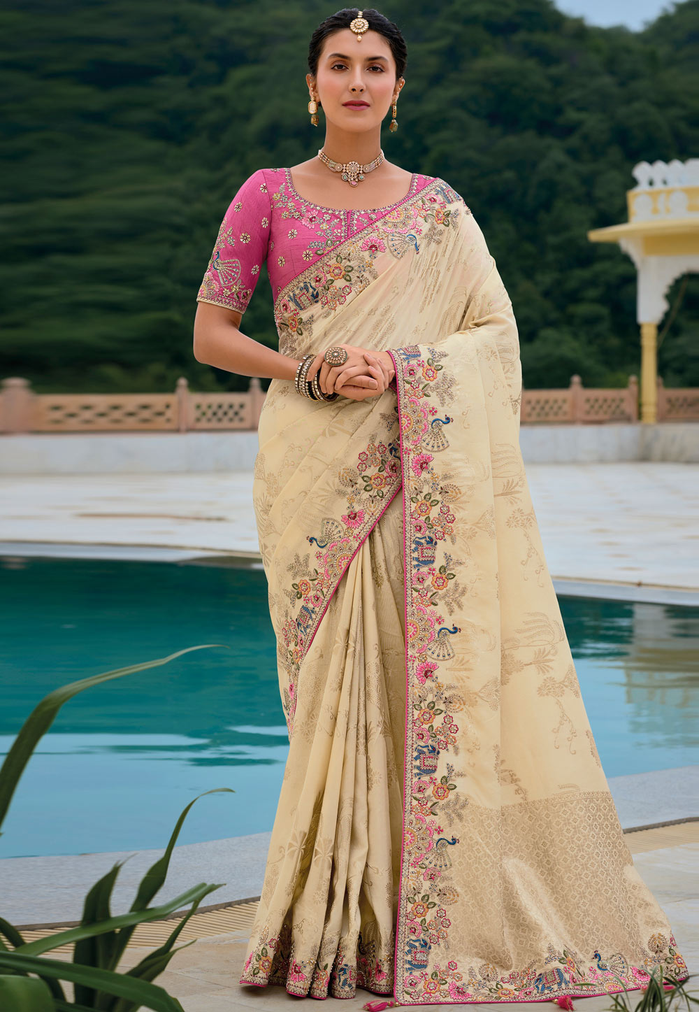 Cream Silk Saree With Blouse 305006