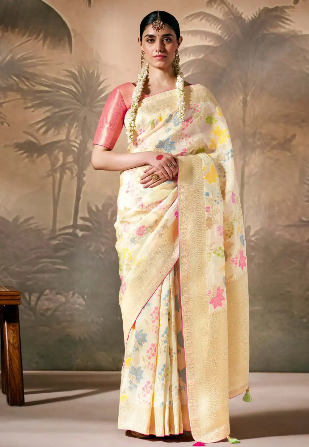 Cream Silk Saree With Blouse 294817