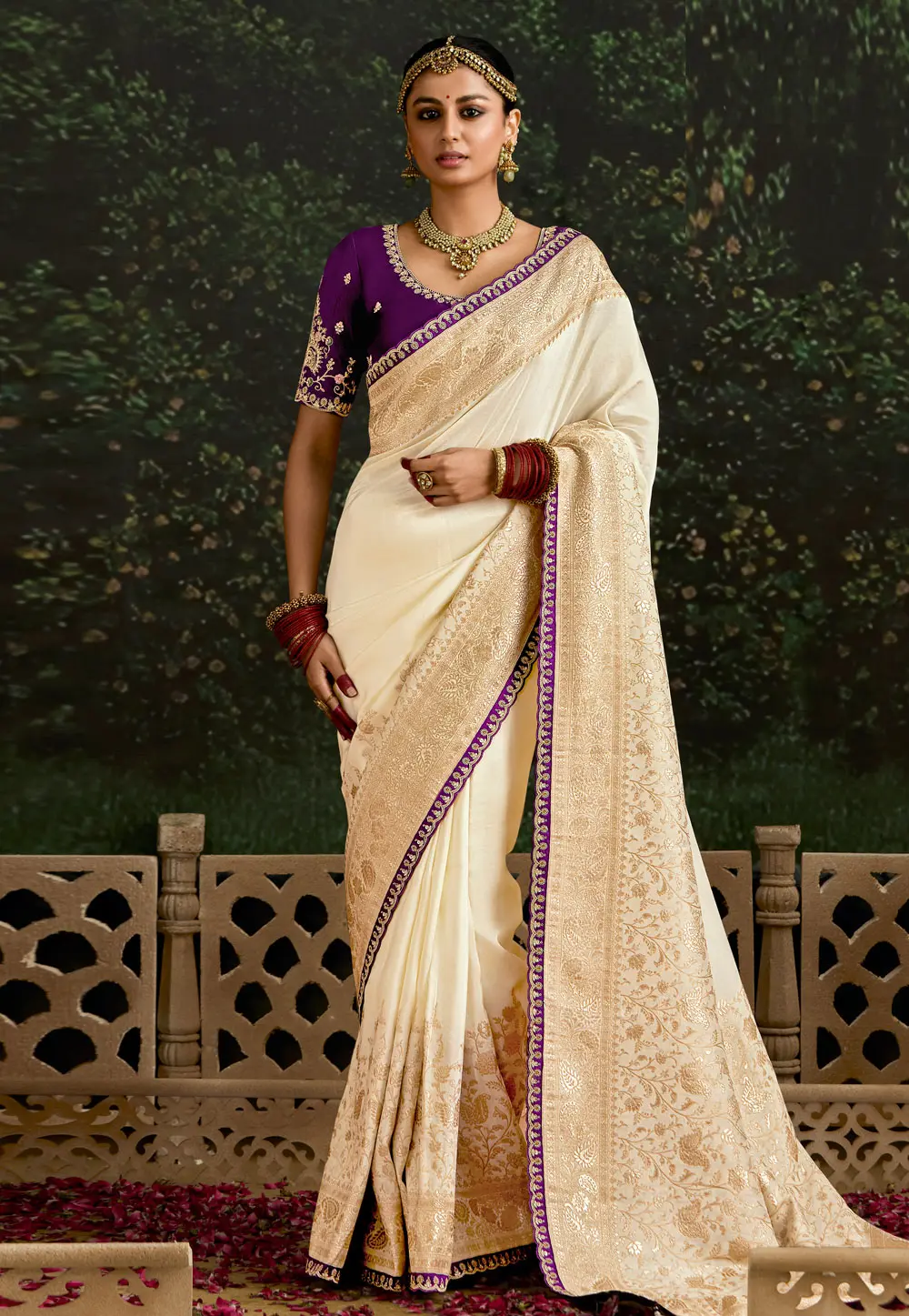 Cream Silk Saree With Blouse 297749