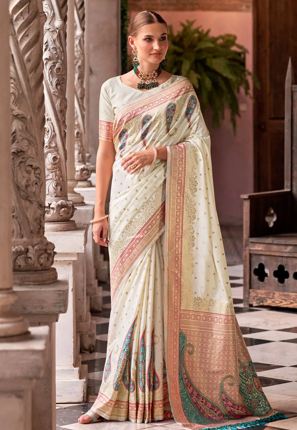 Cream Silk Saree With Blouse 296981