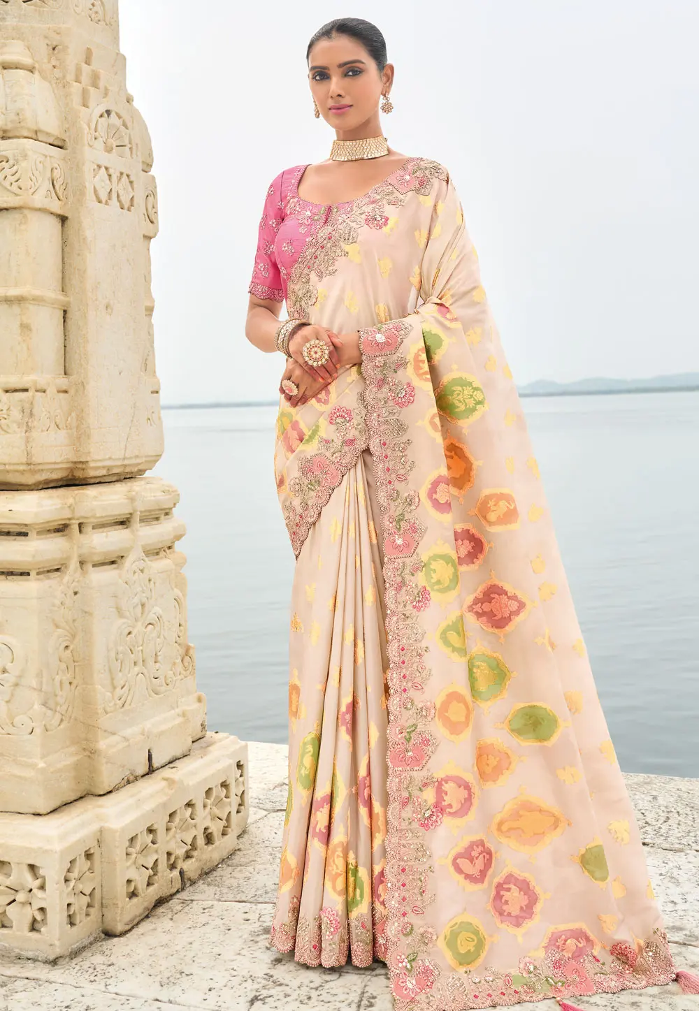 Cream Silk Saree With Blouse 303291