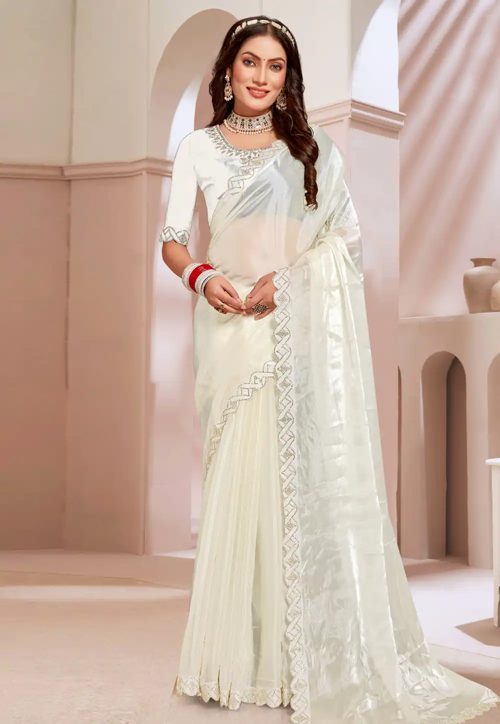 Cream Silk Saree With Blouse 293060