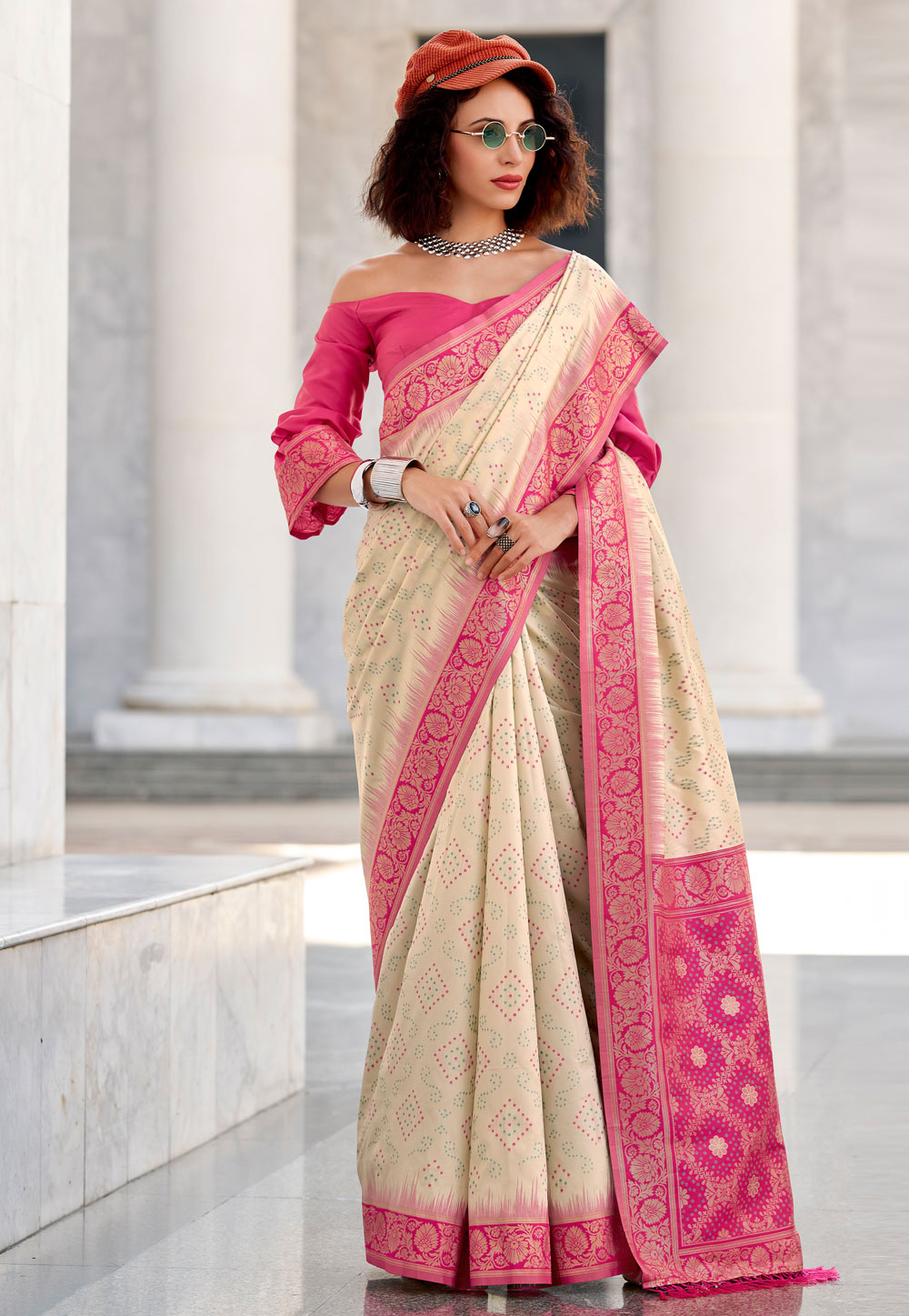 Cream Silk Saree With Blouse 305391