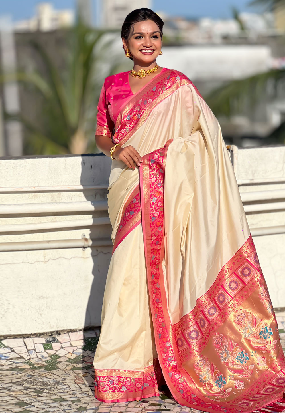 Cream Silk Saree With Blouse 310542
