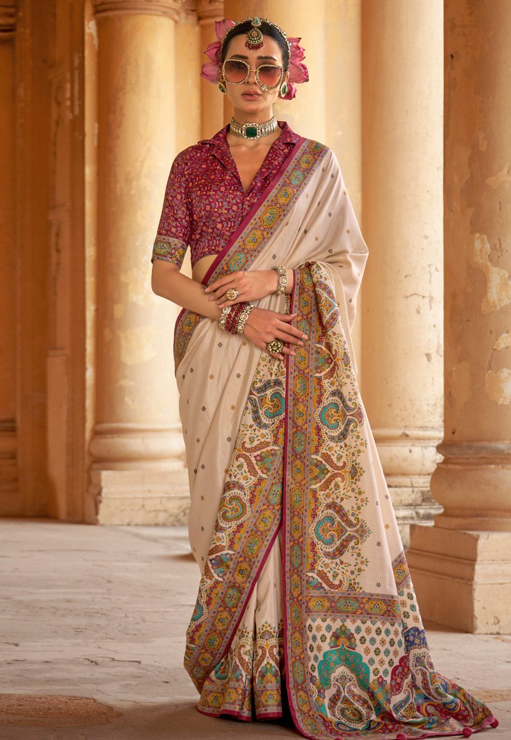Cream Silk Saree With Blouse 309812