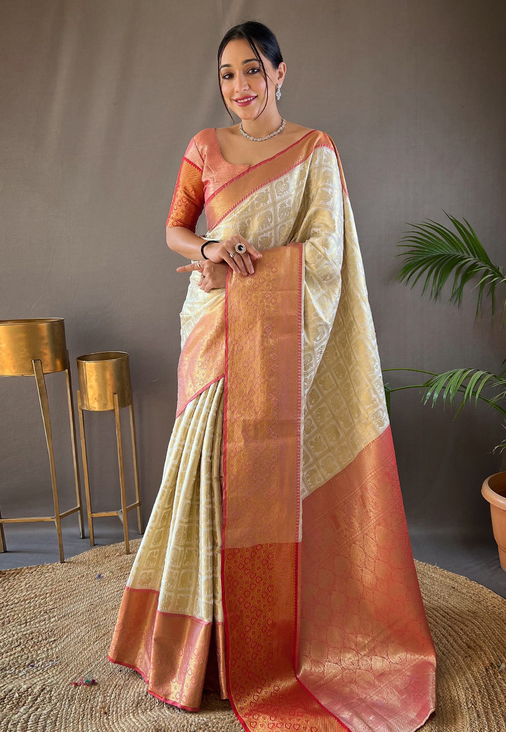 Cream Silk Saree With Blouse 287422