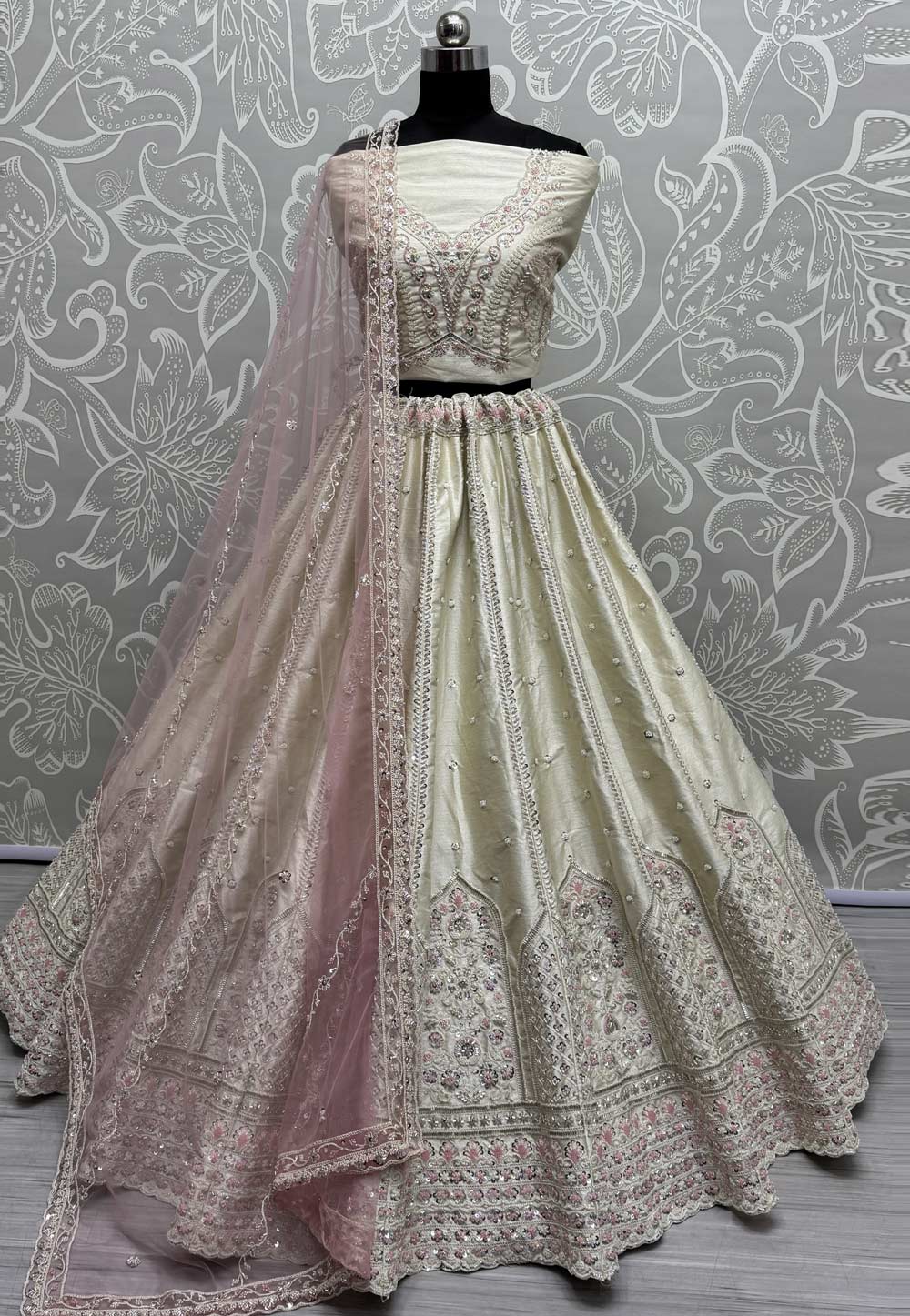 Cream Silk Wedding Lehenga Choli 305035