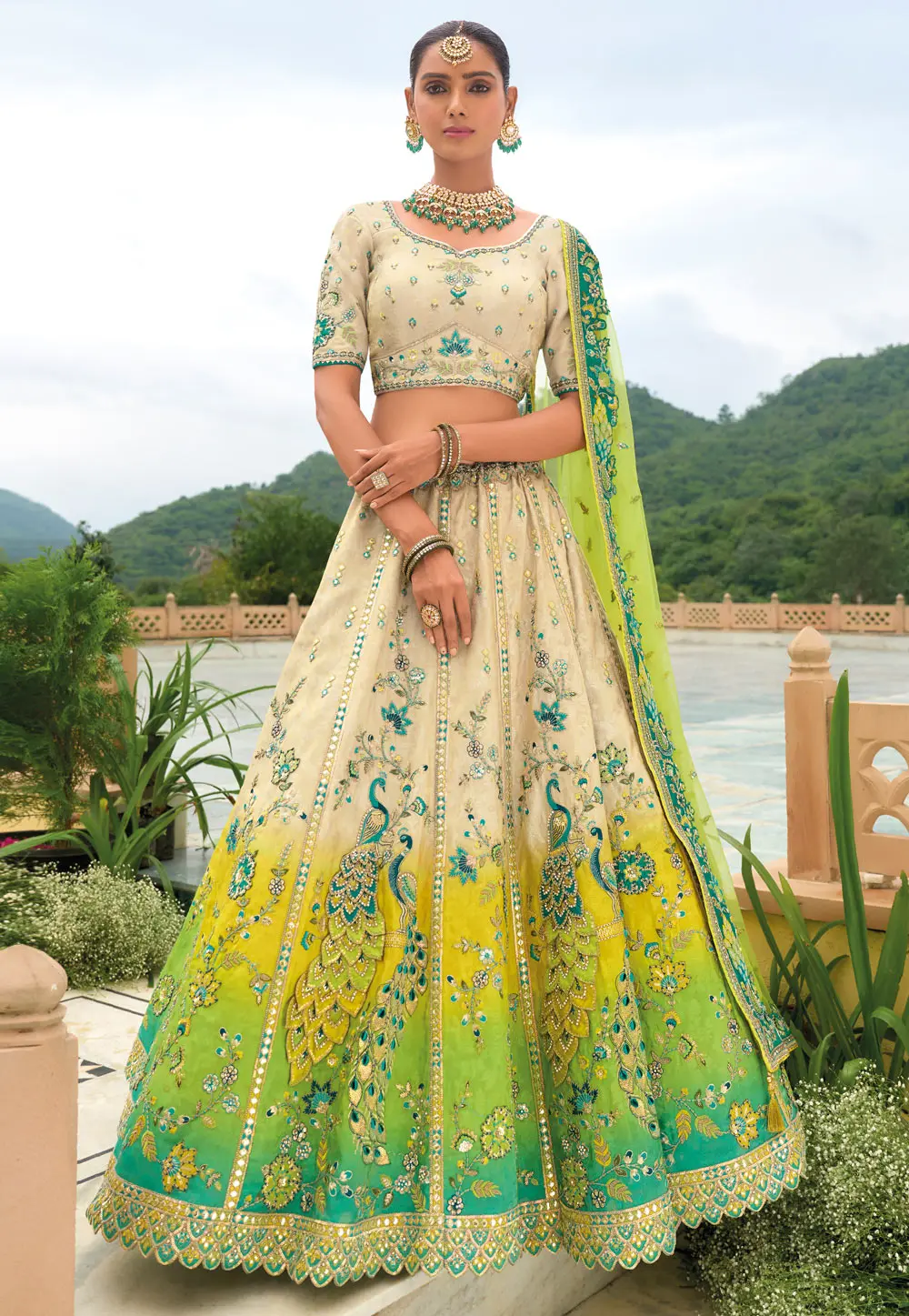 Cream Silk Wedding Lehenga Choli 301300