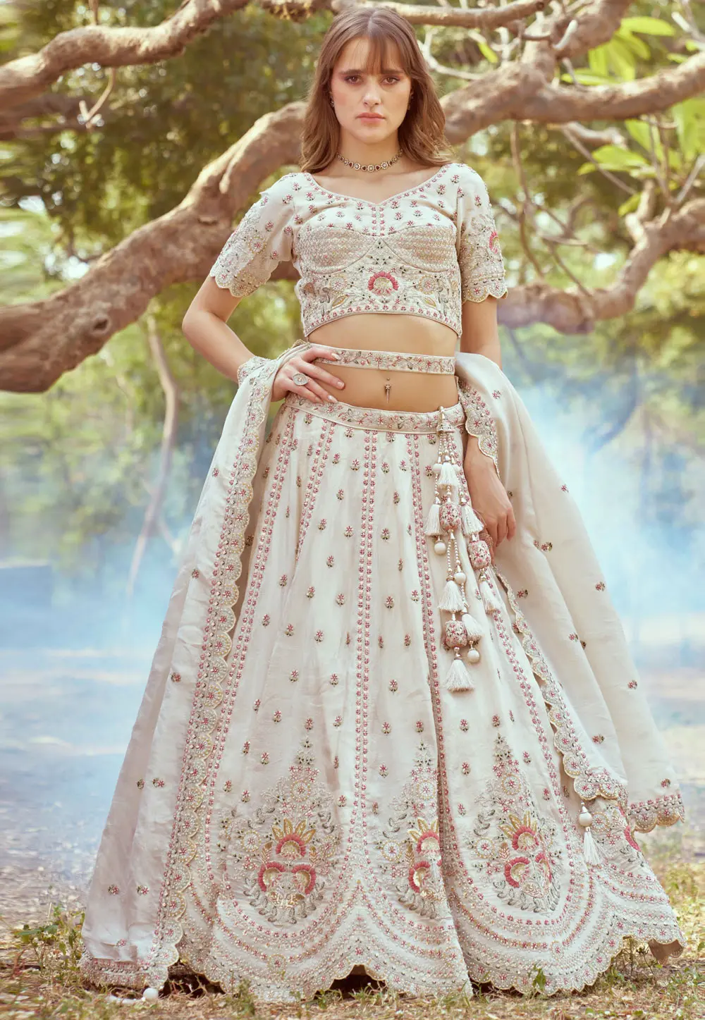 Cream Tissue Lehenga Choli For Wedding 299145