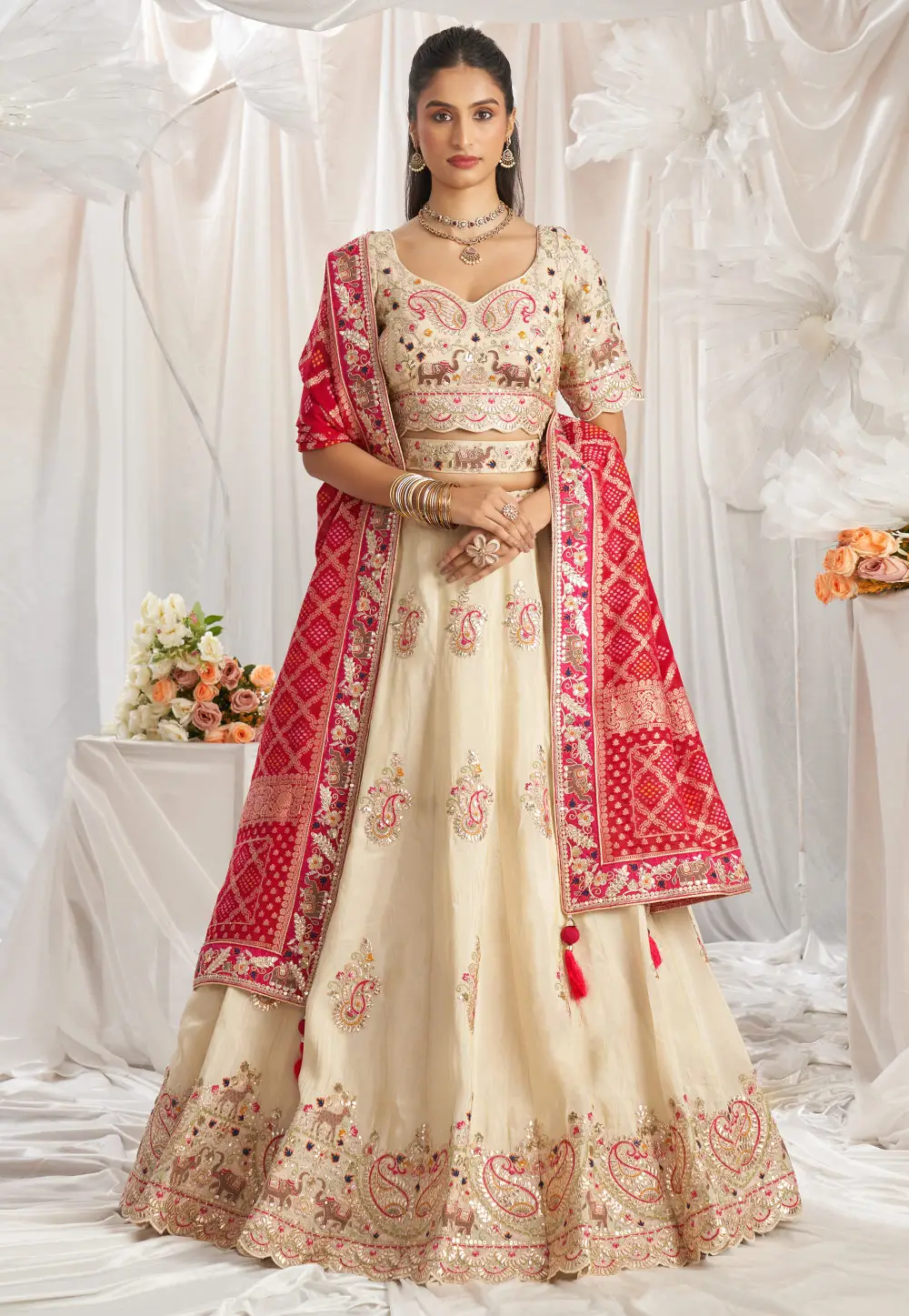 Cream Tissue Wedding Lehenga Choli 295375