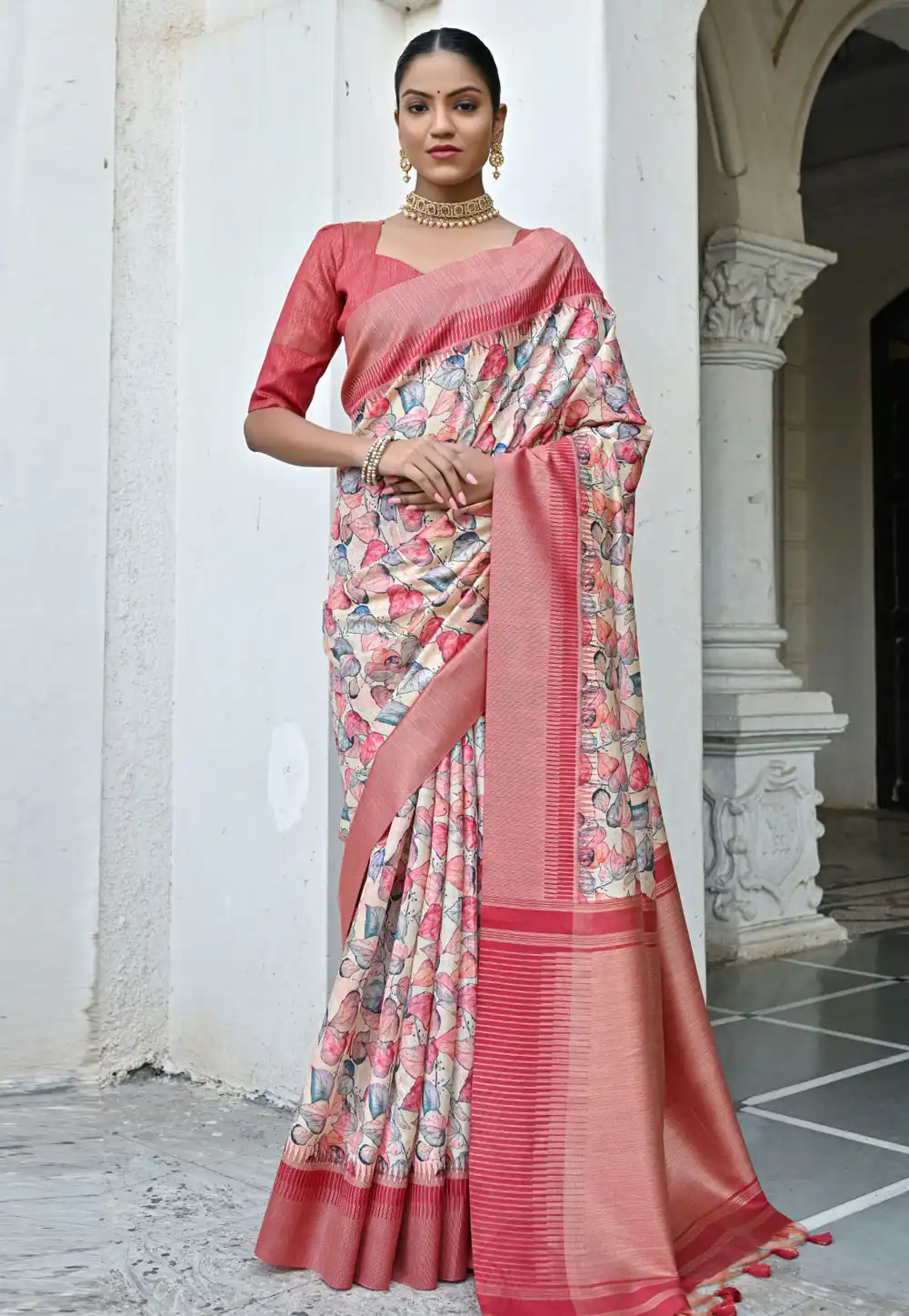 Cream Tussar Silk Saree With Blouse 291571