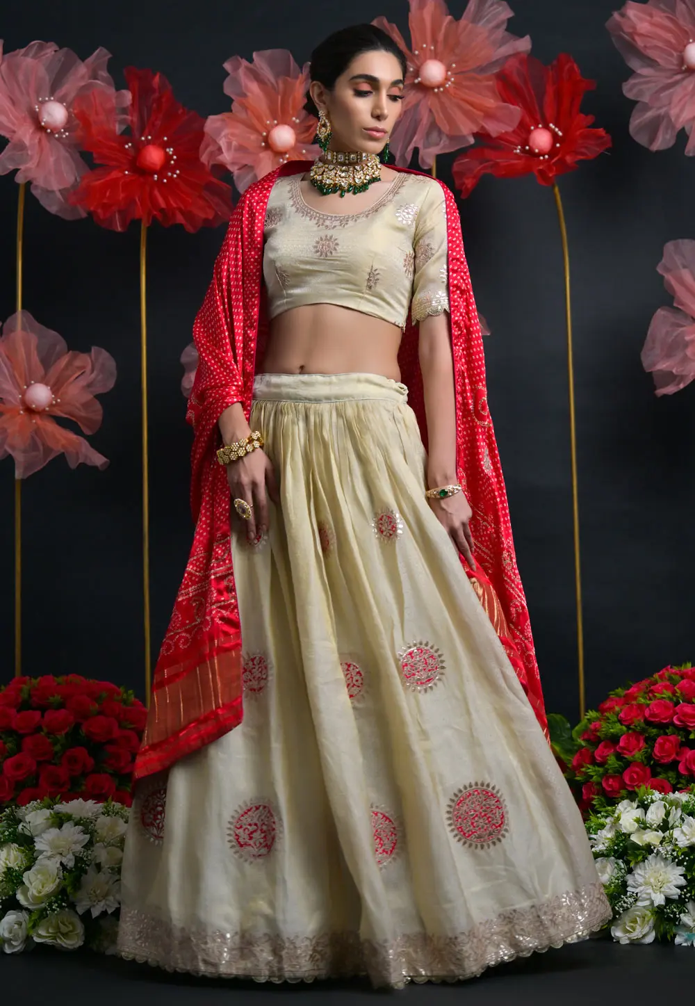 Cream Viscose Circular Lehenga Choli 304773