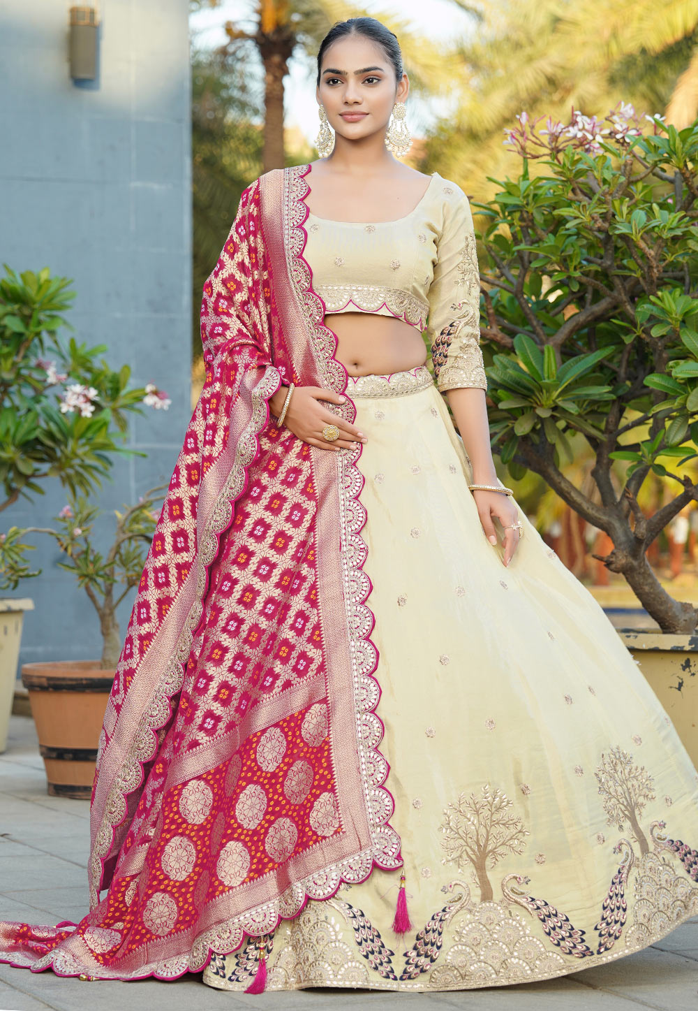 Cream Viscose Circular Lehenga Choli 310251