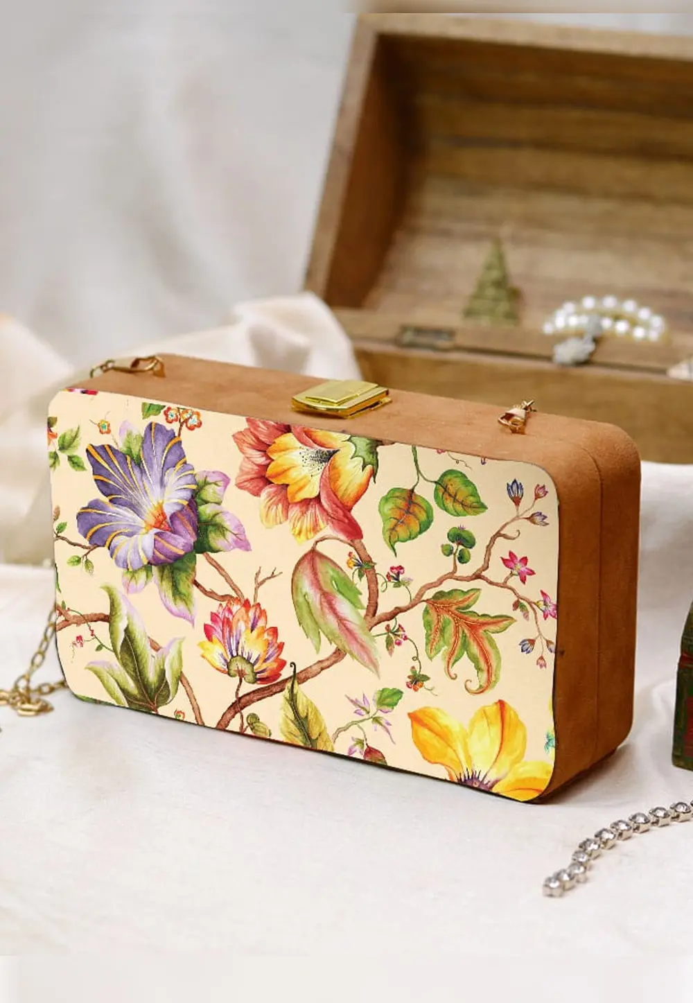 Cream Wooden Clutch 299021