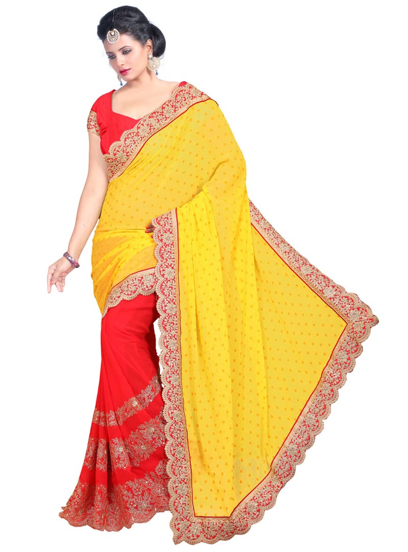 Yellow Georgette Half and Half Saree With Blouse 68663
