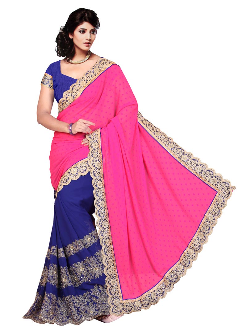 Pink Georgette Half and Half Saree With Blouse 68672