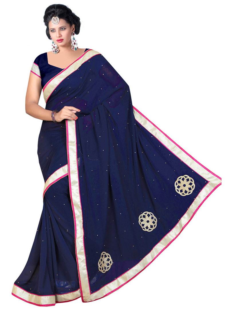 Navy Blue Faux Georgette Saree With Blouse 68808