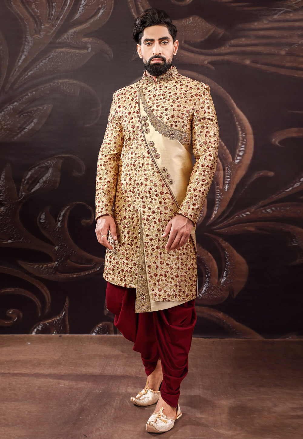 Golden Art Silk Readymade Indo Western Suit 200760