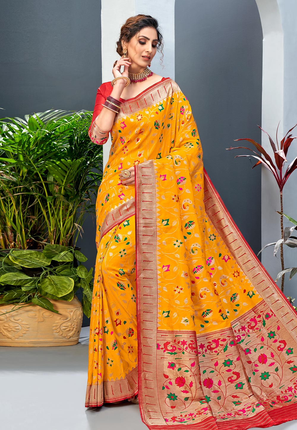 Yellow Art Silk Paithani Saree With Blouse 225504